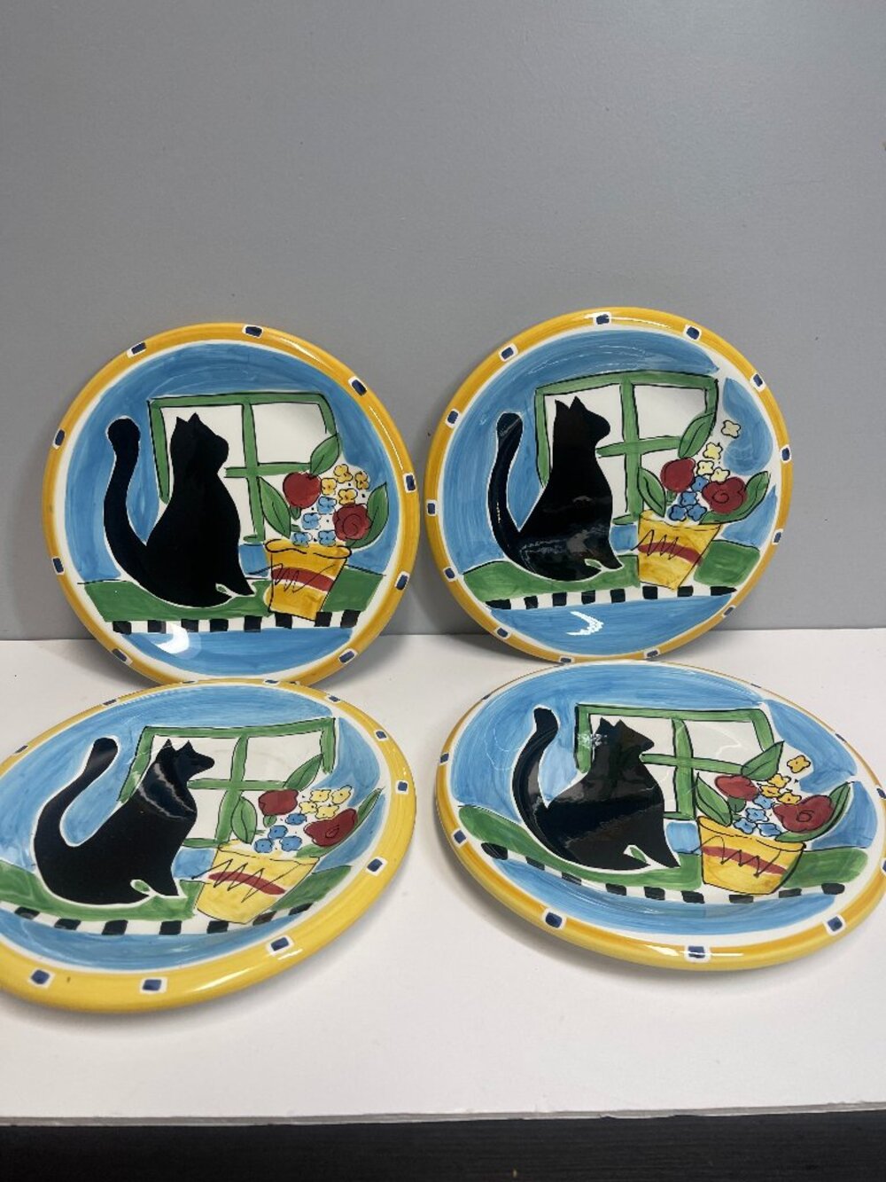 Vintage Hausenware Mary Jane Mitchell Black Cat Plates Set of 4